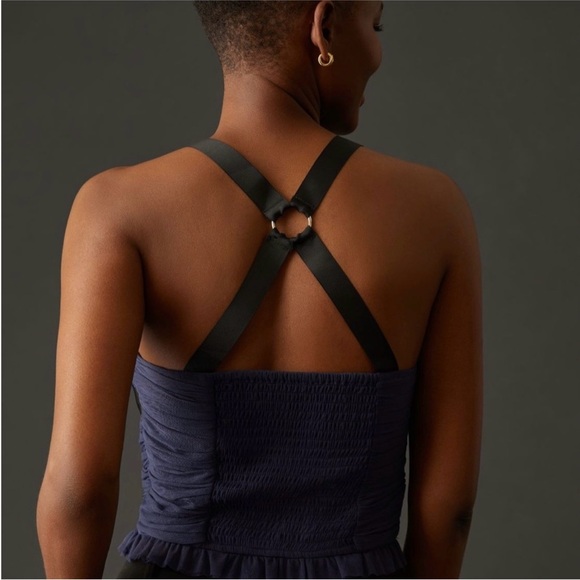 Anthropologie Navy Ruched Top - Picture 2 of 6